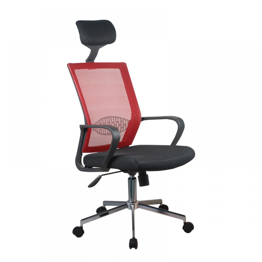 ΚΑΡΕΚΛΑ ΓΡΑΦΕΙΟΥ Fylliana FL562 ΜΑΥΡΟ ΚΑΘΙΣΜΑ-ΚΟΚΚΙΝΗ ΠΛΑΤΗ 58x61x116/126εκ