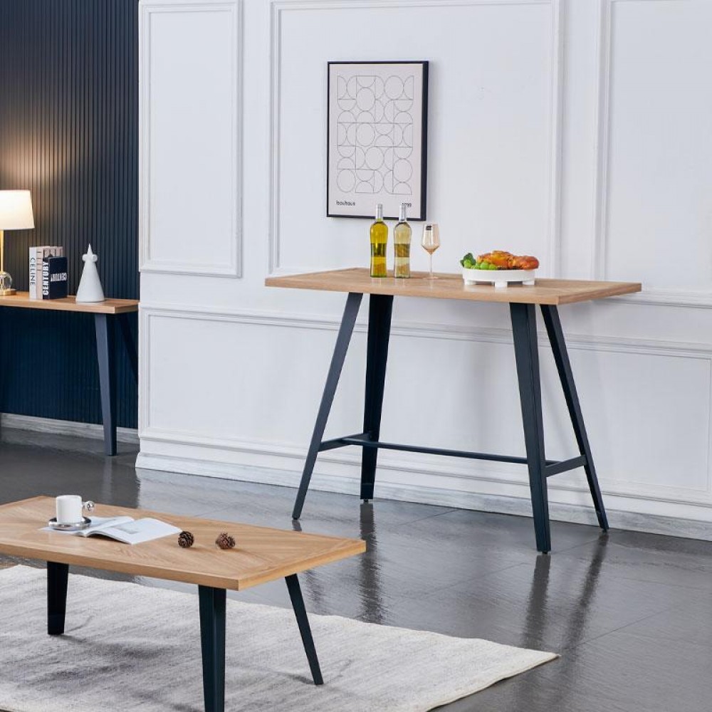 ΤΡΑΠΕΖΙ ΜΠΑΡ Fylliana FL1564 SONOMA MDF ΜΕ ΜΑΥΡΑ ΠΟΔΙΑ 140x70x105εκ