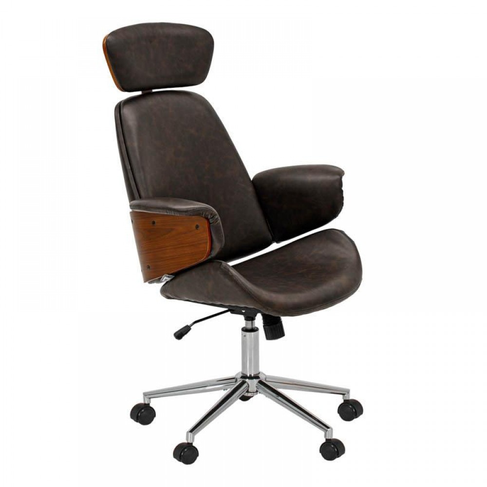 ΚΑΡΕΚΛΑ ΓΡΑΦΕΙΟΥ ΔΙΕΥΘΥΝΤΗ Fylliana FL921 ΚΑΦΕ ΤΕΧΝΟΔΕΡΜΑ ΜΕ ΚΑΡΥΔΙ ΞΥΛΟ 68x68x125εκ