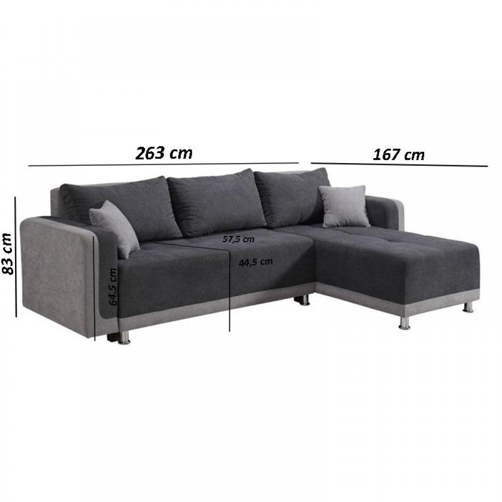 ΓΩΝΙΑΚΟΣ ΚΑΝΑΠΕΣ PRESTON ΣΚΟΥΡΟ ΓΚΡΙ/ΑΝ. ΓΚΡΙ 263x167x83εκ