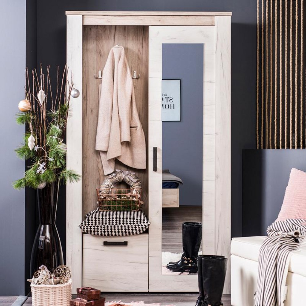 ΕΠΙΠΛΟ ΧΩΛ KENT PS GREY OAK-ΛΕΥΚΟ OAK ΧΡΩΜΑ 114x37x195εκ