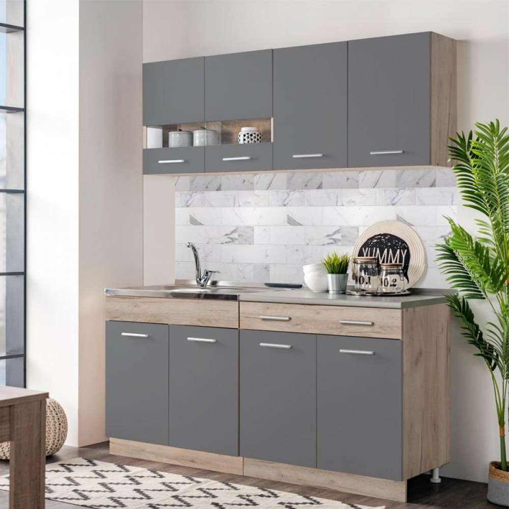ΚΟΥΖΙΝΑ DALILA 160 GREY OAK / ΓΚΡΙ 160x51,5x206,5εκ