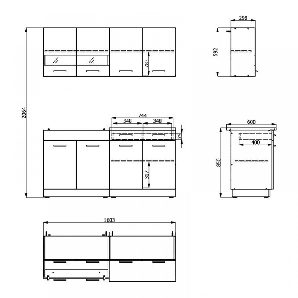 ΚΟΥΖΙΝΑ DALILA 160 GREY OAK / ΓΚΡΙ 160x51,5x206,5εκ