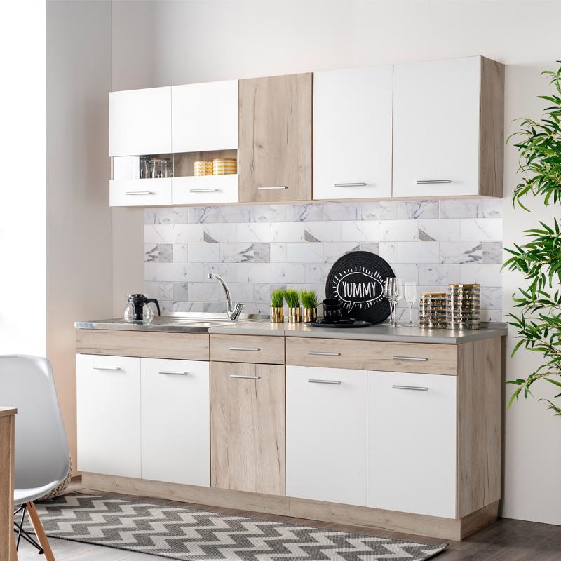 ΚΟΥΖΙΝΑ DALILA 200 GREY OAK / ΛΕΥΚΟ 200x51,5x206,5εκ