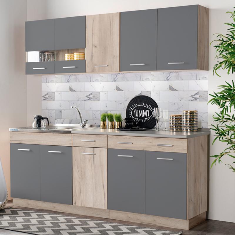 ΚΟΥΖΙΝΑ DALILA 200 GREY OAK / ΓΚΡΙ 200x51,5x206,5εκ