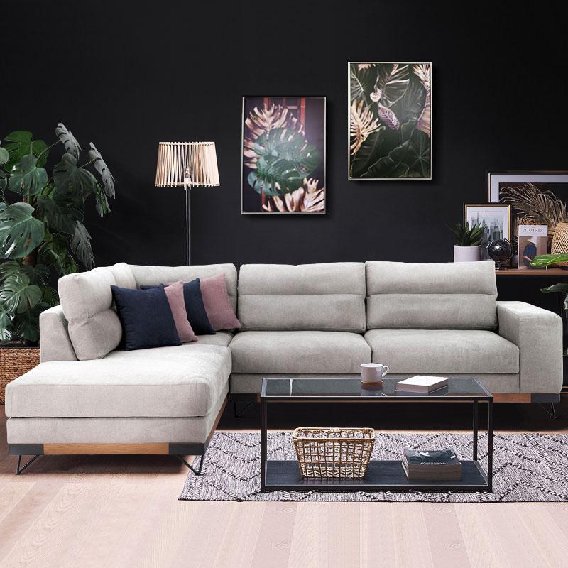 ΚΑΝΑΠΕΣ New Monaco ΑΡΙΣΤΕΡΗ ΓΩΝΙΑ ΓΚΡΙ ΑΝΟΙΧΤΟ 300x230x95εκ