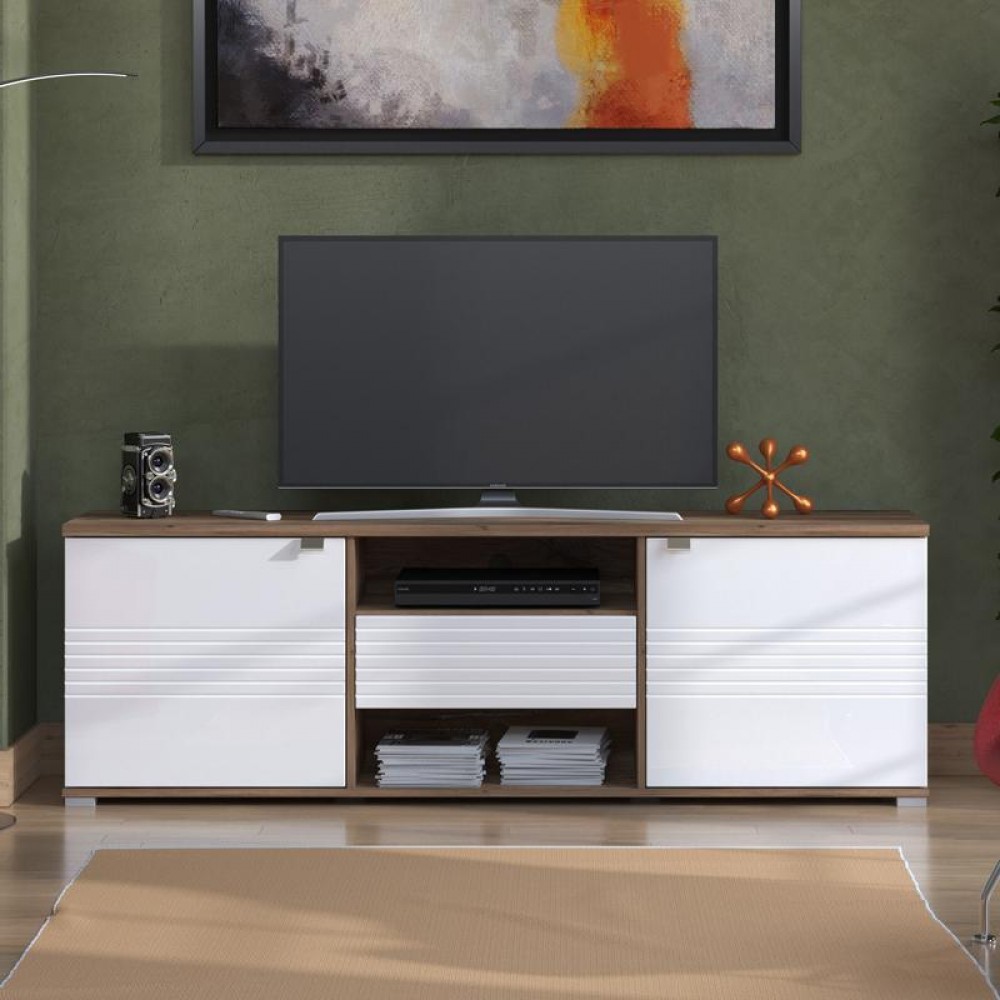 ΕΠΙΠΛΟ ΤΗΛΕΟΡΑΣΗΣ GRENOBLE ΛΕΥΚΟ-FLAGSTAFF OAK-ΛΕΥΚΟ HIGH GLOSS FOIL 176x40x57εκ