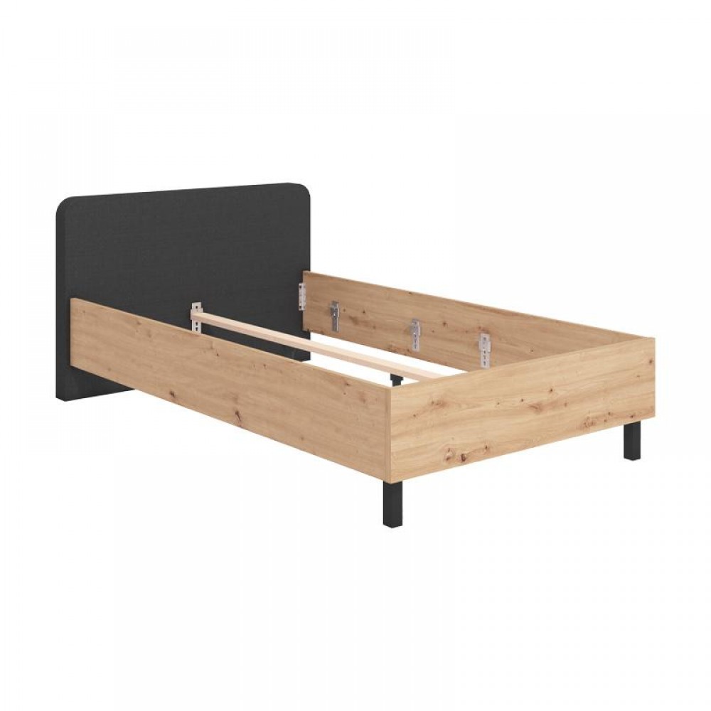ΚΡΕΒΑΤΙ BARLETTA 120 ARTISAN ΜΕ ΓΚΡΙ ΥΦΑΣΜΑ ΜΑΥΡΑ ΠΟΔΙΑ 131x213,5x85,5εκ (120x200)