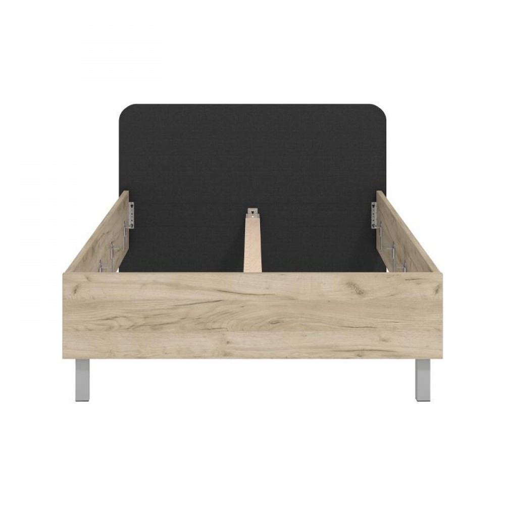 ΚΡΕΒΑΤΙ BARLETTA 120 GREY OAK ΜΕ ΓΚΡΙ ΥΦΑΣΜΑ ΚΑΙ CHROME ΠΟΔΙΑ 131x213,5x85,5εκ (120x200)