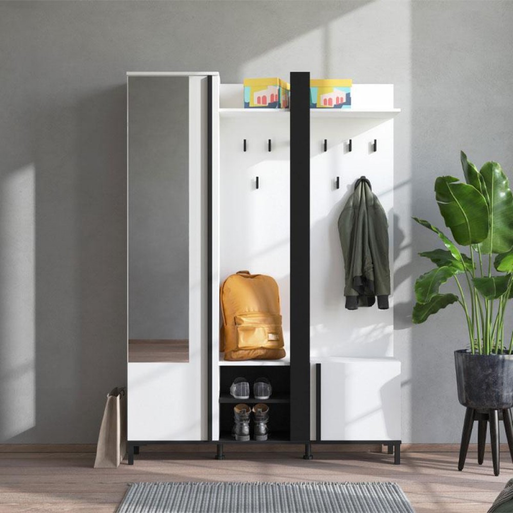 ΕΠΙΠΛΟ ΧΩΛ ΜΕ ΚΑΘΡΕΦΤΗ NINO SURFSIDE-ΜΑΥΡΟ-ΜΑΥΡΟ ΜΑΤ FOIL 134,5x33x192εκ fxtr