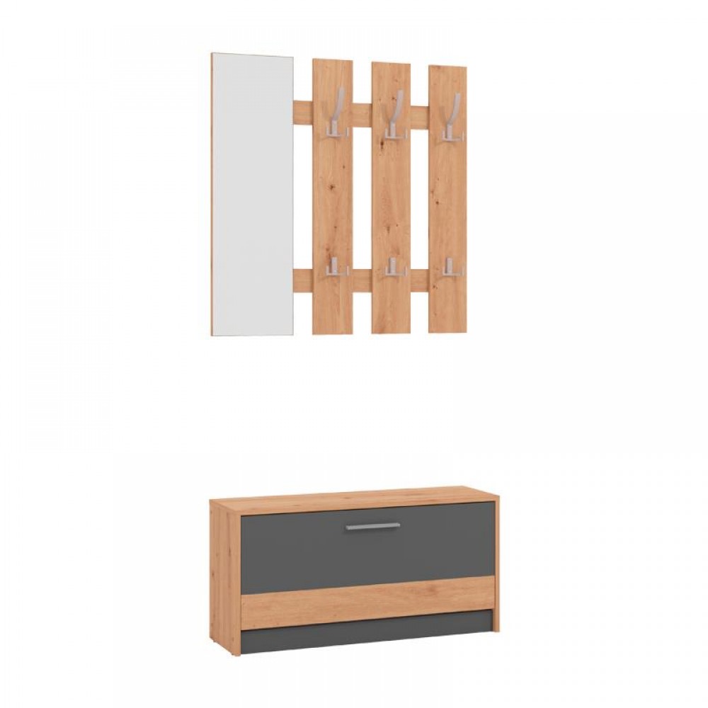 ΣΤΑΝΤ ΓΙΑ ΧΩΛ RIMINI ARTISAN OAK-ΓΚΡΙ ΓΡΑΦΙΤΗΣ 92x28x202εκ fxtr