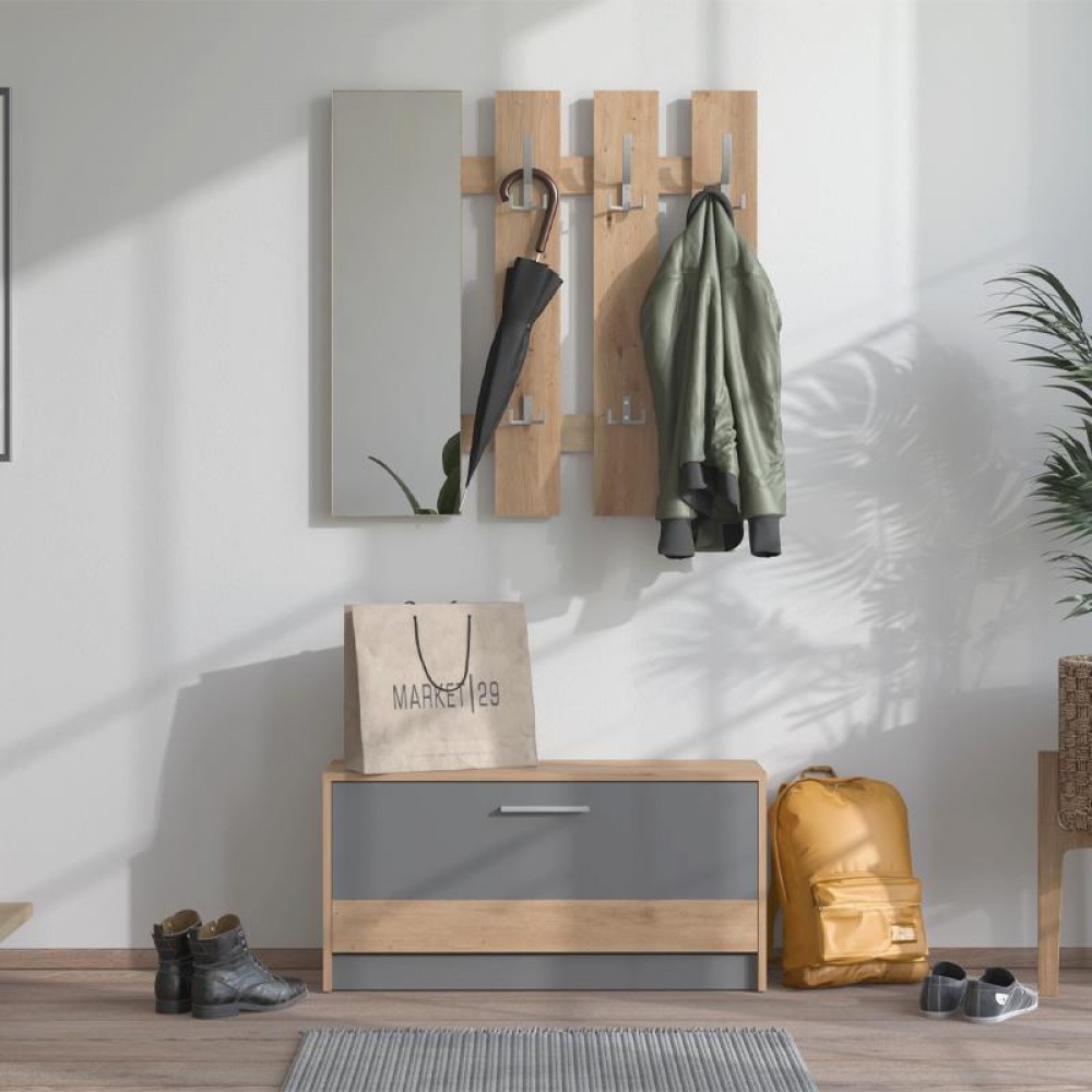 ΣΤΑΝΤ ΓΙΑ ΧΩΛ RIMINI ARTISAN OAK-ΓΚΡΙ ΓΡΑΦΙΤΗΣ 92x28x202εκ fxtr