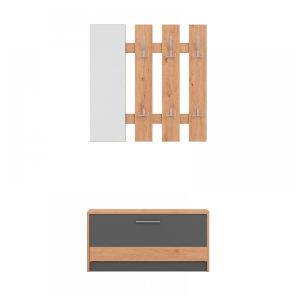 ΣΤΑΝΤ ΓΙΑ ΧΩΛ RIMINI ARTISAN OAK-ΓΚΡΙ ΓΡΑΦΙΤΗΣ 92x28x202εκ fxtr