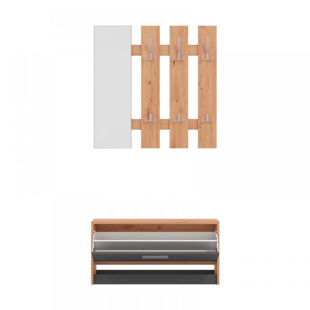 ΣΤΑΝΤ ΓΙΑ ΧΩΛ RIMINI ARTISAN OAK-ΓΚΡΙ ΓΡΑΦΙΤΗΣ 92x28x202εκ fxtr