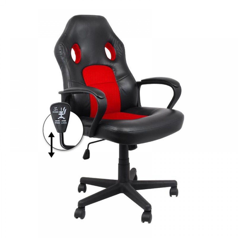 ΚΑΡΕΚΛΑ ΓΡΑΦΕΙΟΥ Fylliana 3003 ΚΟΚΚΙΝΟ ΥΦΑΣΜΑ ΜΑΥΡΟ ΤΕΧΝΟΔΕΡΜΑ 67,5x63,5x115εκ