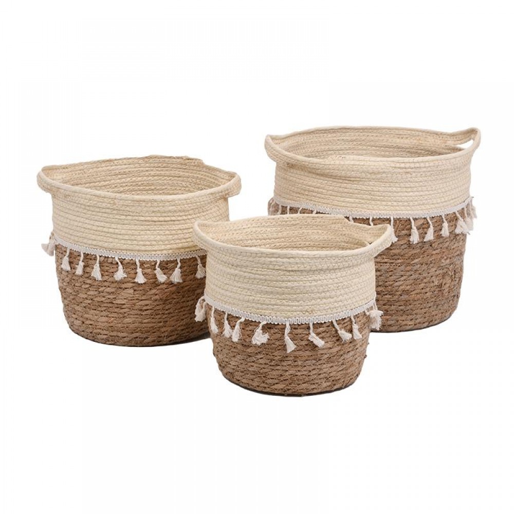 ΣΕΤ 3 ΚΑΣΠΩ Fylliana FL32 WOVEN ΜΠΕΖ-ΠΡΑΣΙΝΟ-ΓΚΡΙ ΧΡΩΜΑ 33x28εκ