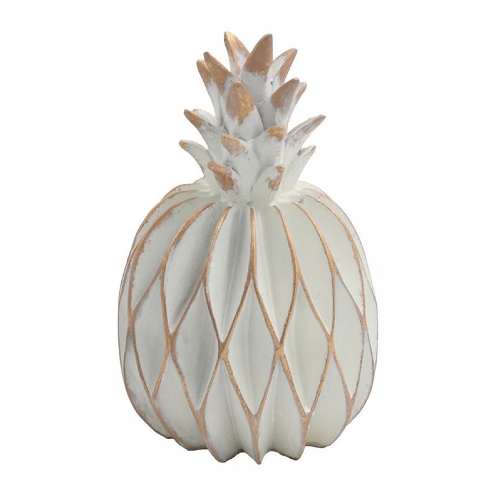ΕΠΙΤΡΑΠΕΖΙΟ ΔΙΑΚΟΣΜΗΤΙΚΟ Fylliana Pineapple ΛΕΥΚΟ-ΧΡΥΣΟ ΧΡΩΜΑ 14x14x21εκ