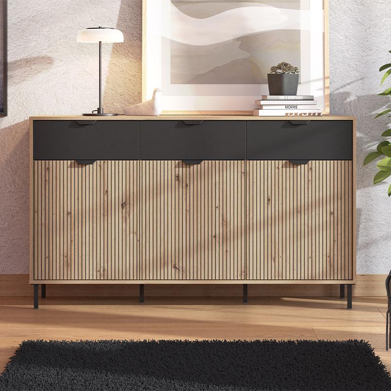 ΚΟΜΟΤΑ-ΜΠΟΥΦΕΣ MAYENNE 3K3F ARTISAN OAK-ΜΑΥΡΟ MAT 157x40x93εκ