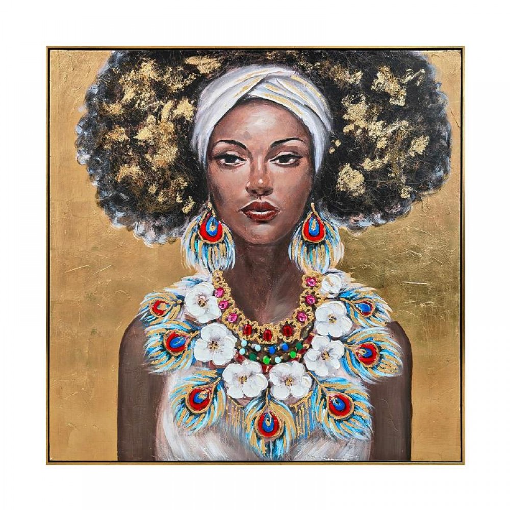 ΠΙΝΑΚΑΣ ΣΕ ΚΑΜΒΑ Fylliana FL4961 WOMAN FACE ΚΑΦΕ-ΧΡΥΣΟ-ΛΕΥΚΟ 100x100xεκ