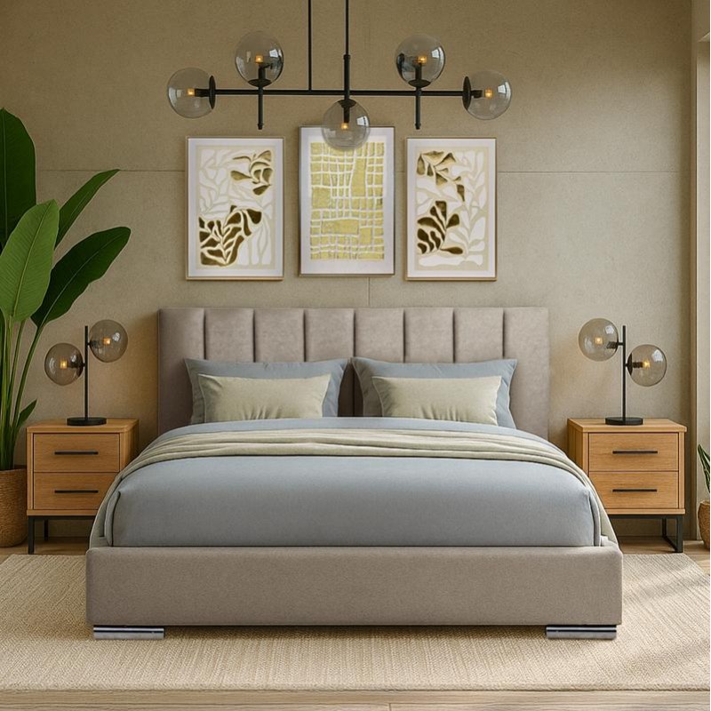 ΔΙΠΛΟ ΚΡΕΒΑΤΙ Fylliana Udine ΜΠΕΖ ΧΡΩΜΑ 167x214x115εκ (160x200)