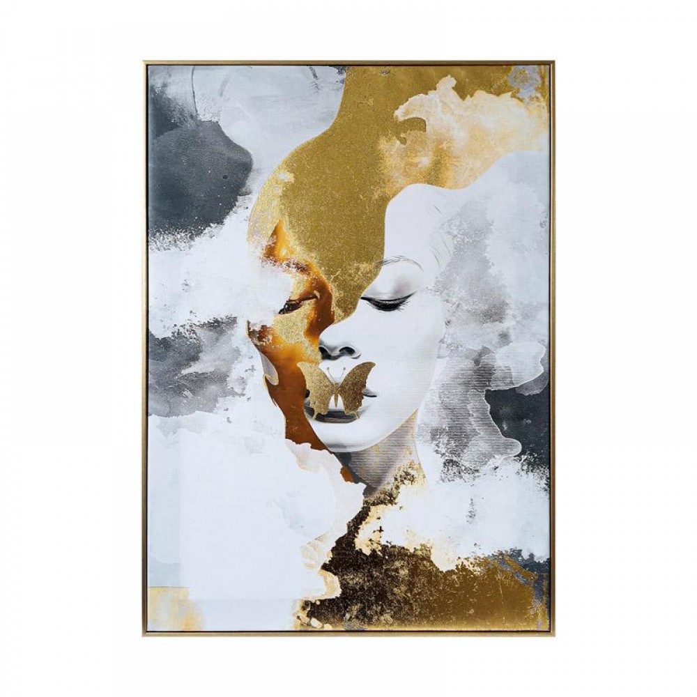 ΠΙΝΑΚΑΣ ΣΕ ΚΑΜΒΑ ΜΕ ΠΛΑΣΤΙΚΟ ΠΛΑΙΣΙΟ Fylliana FL6595 ΛΕΥΚΟ-ΧΡΥΣΟ 50x70εκ