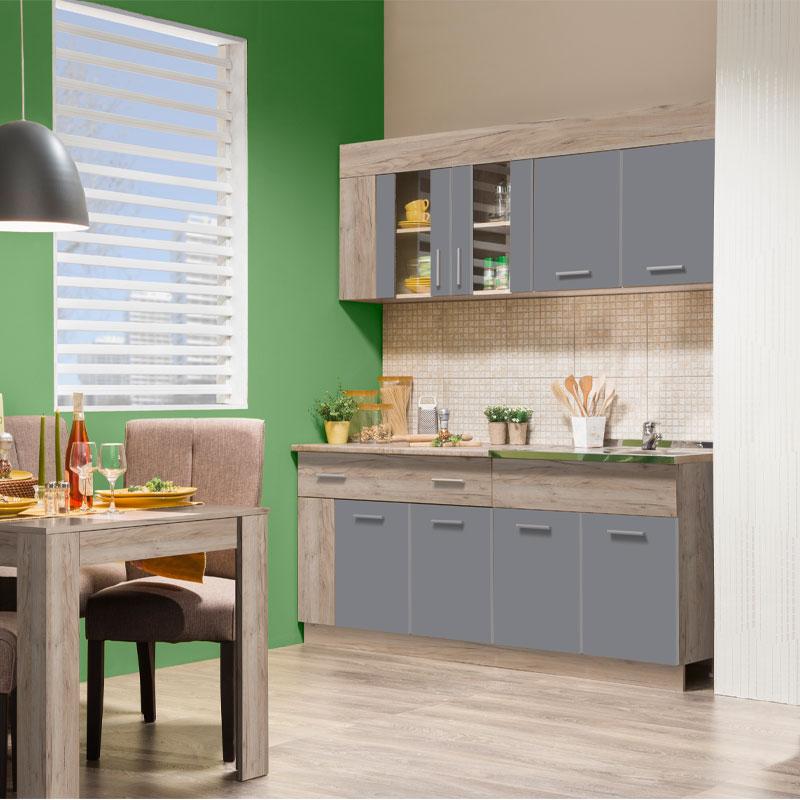 ΚΟΥΖΙΝΑ LEONA 180 GREY OAK/ΓΚΡΙ 180x60/30x200εκ