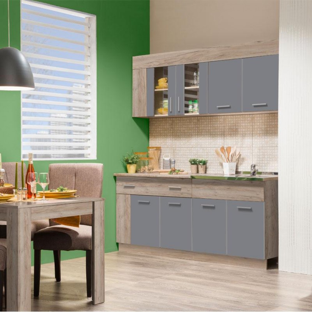 ΚΟΥΖΙΝΑ LEONA 180 GREY OAK/ΓΚΡΙ 180x60/30x200εκ