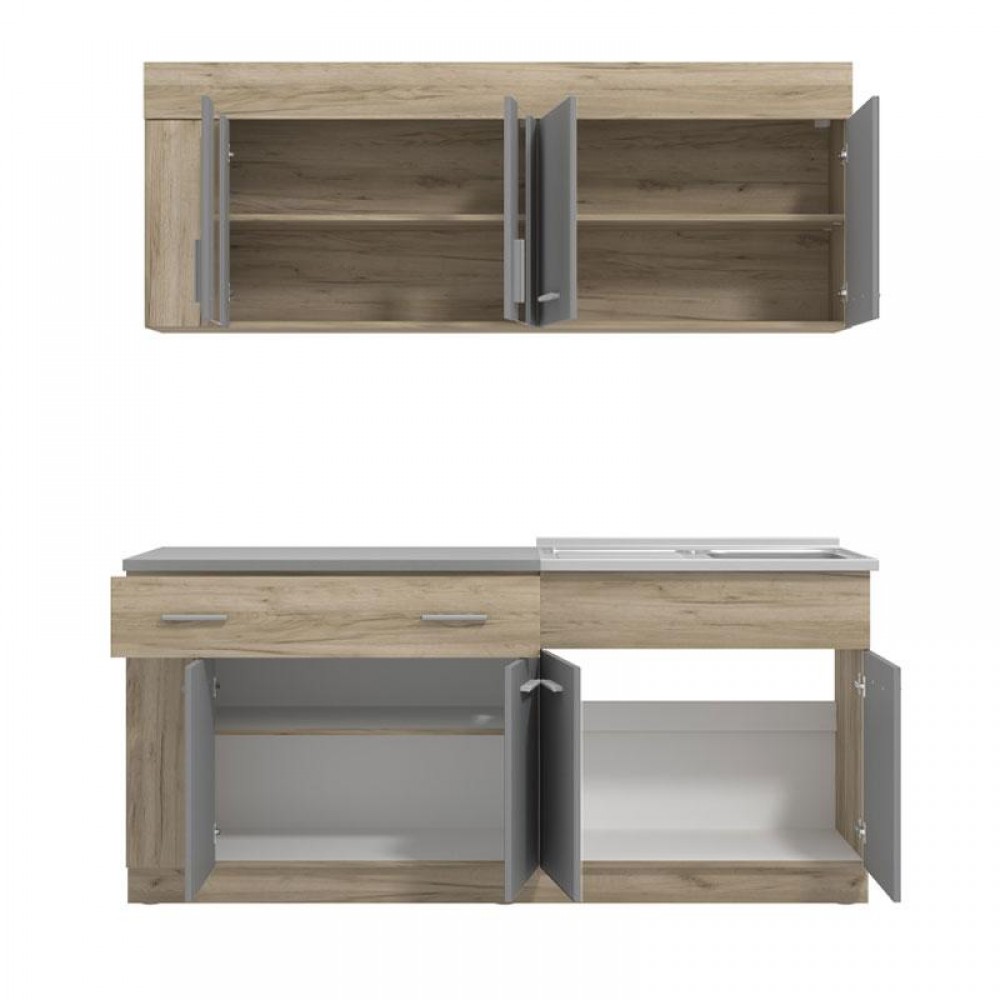 ΚΟΥΖΙΝΑ LEONA 180 GREY OAK/ΓΚΡΙ 180x60/30x200εκ