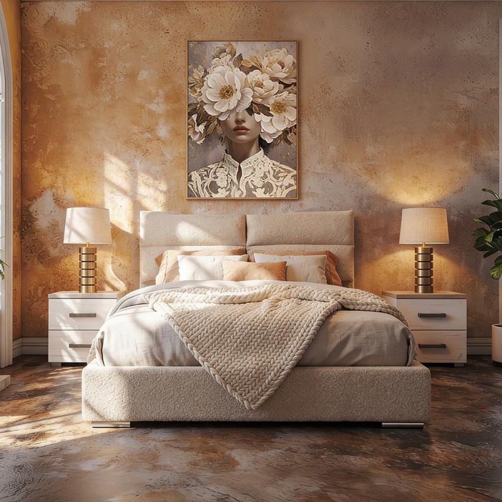 ΔΙΠΛΟ ΚΡΕΒΑΤΙ Fylliana Andros ΜΠΕΖ ΧΡΩΜΑ 175x214x115εκ (160x200)