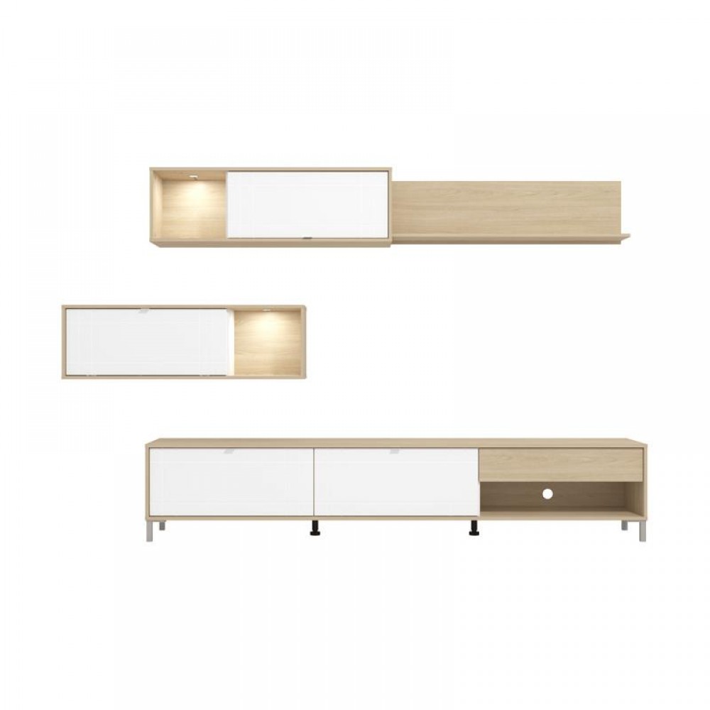 ΚΕΝΤΡΟ ΨΥΧΑΓΩΓΙΑΣ-ΣΥΝΘΕΣΗ CAMBRIDGE ΛΕΥΚΟ-OAK 234x40x197εκ