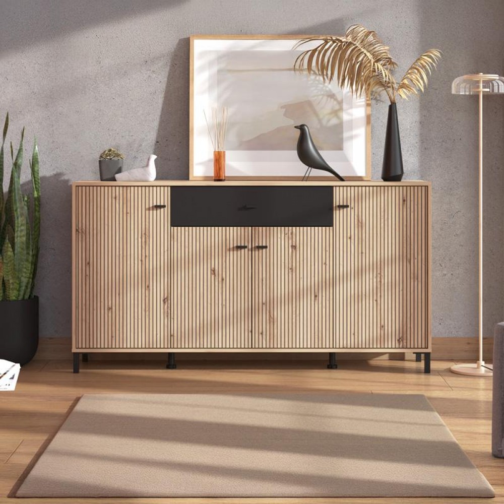 ΚΟΜΟΤΑ-ΜΠΟΥΦΕΣ AVIGNON 170 4K1F4V ARTISAN OAK-ΜΑΥΡΟ ΧΡΩΜΑ 170x40x90εκ