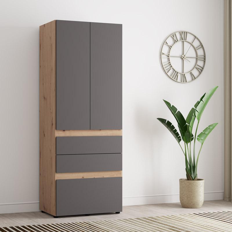 ΝΤΟΥΛΑΠΑ ARDERIN 2K3F h207 ARTISAN OAK-ΓΚΡΙ ΓΡΑΦΙΤΗΣ 79x52x208εκ