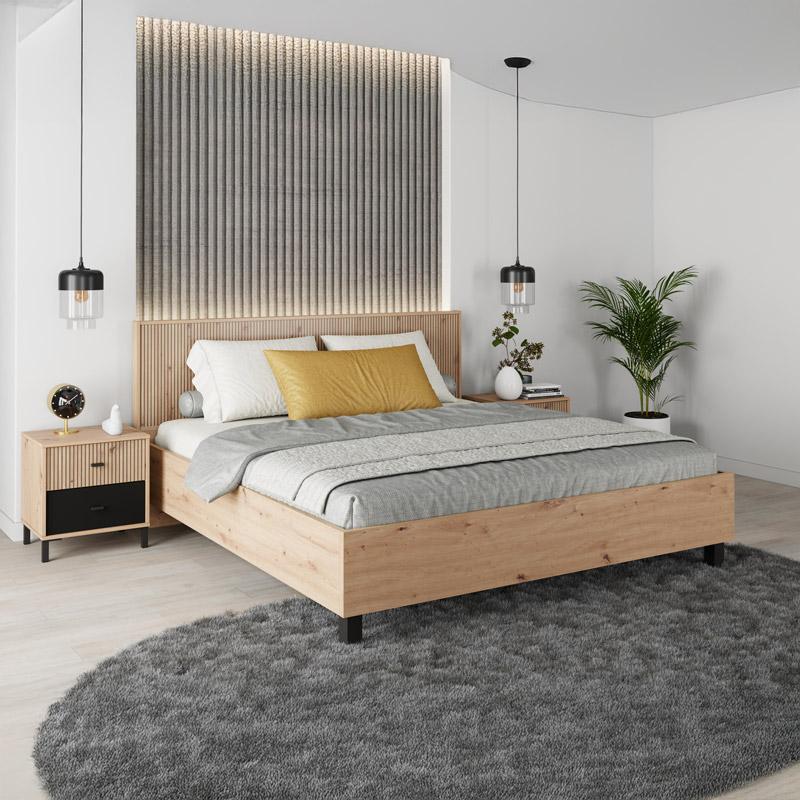 ΔΙΠΛΟ ΚΡΕΒΑΤΙ AVIGNON 180 ARTISAN OAK-ΜΑΥΡΟ ΧΡΩΜΑ 193x211x102εκ