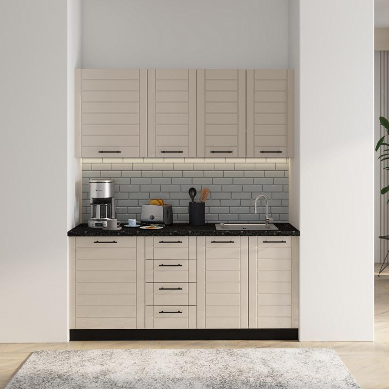 ΣΥΝΘΕΣΗ ΚΟΥΖΙΝΑΣ DRINA 180 ΛΕΥΚΟ-SAND HIGH GLOSS ΧΡΩΜΑ 180x60x213εκ