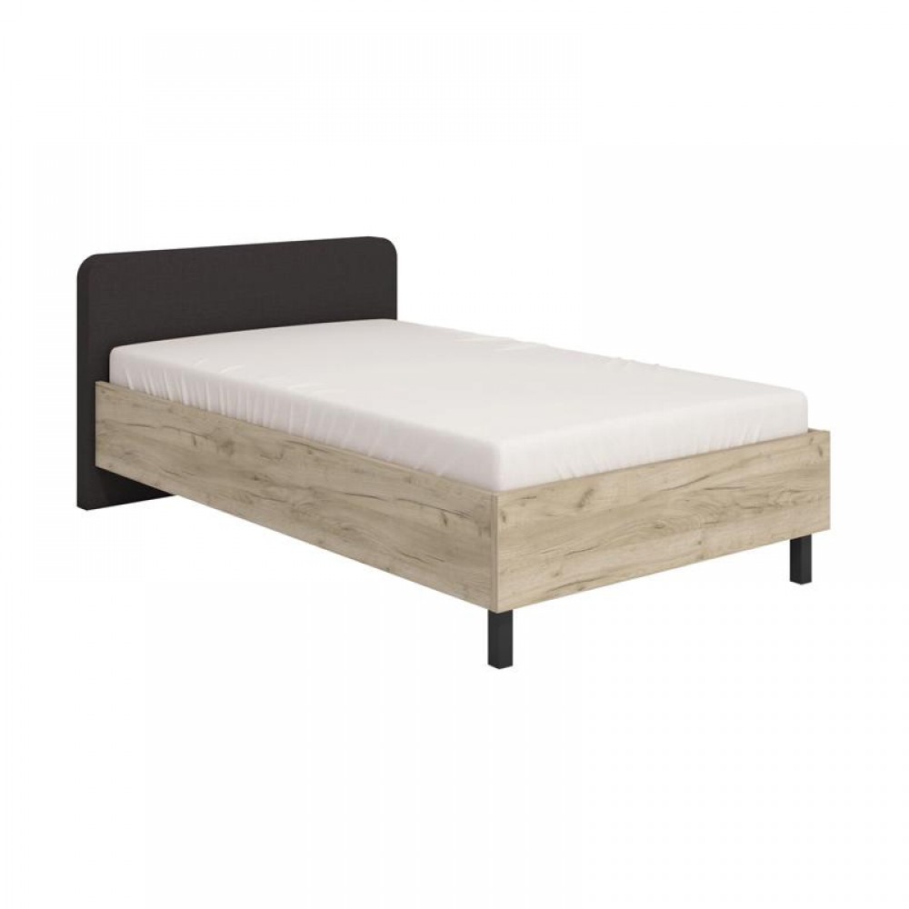 ΚΡΕΒΑΤΙ BARLETTA 120 GREY OAK ΜΕ ΓΚΡΙ ΥΦΑΣΜΑ ΚΑΙ ΜΑΥΡΑ ΠΟΔΙΑ 131x213,5x85,5εκ (120x200)