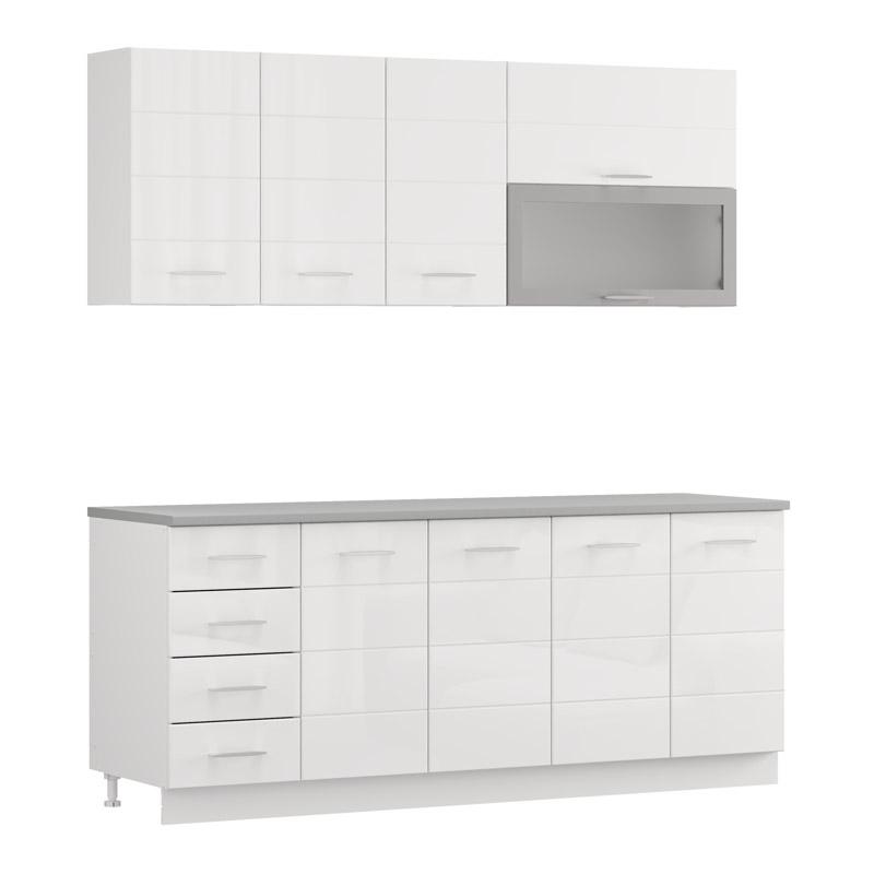 ΣΥΝΘΕΣΗ ΚΟΥΖΙΝΑΣ UNA 200 ΛΕΥΚΟ-ΛΕΥΚΟ HIGH GLOSS ΧΡΩΜΑ 200x60x213εκ