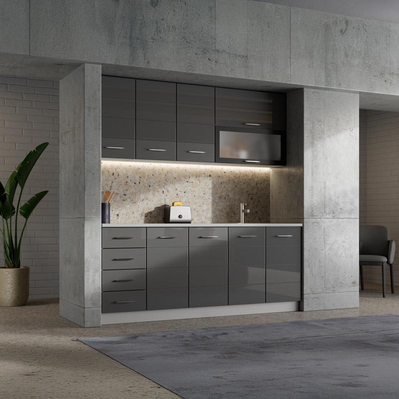 ΣΥΝΘΕΣΗ ΚΟΥΖΙΝΑΣ UNA 200 ΛΕΥΚΟ-ΓΚΡΙ HIGH GLOSS ΧΡΩΜΑ 200x60x213εκ