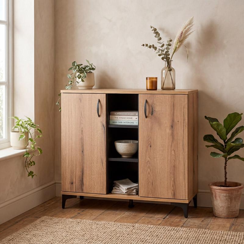KOMOTA-ΜΠΟΥΦΕΣ Fylliana Alba ARTISAN OAK-ΜΑΥΡΟ 90x40x83εκ