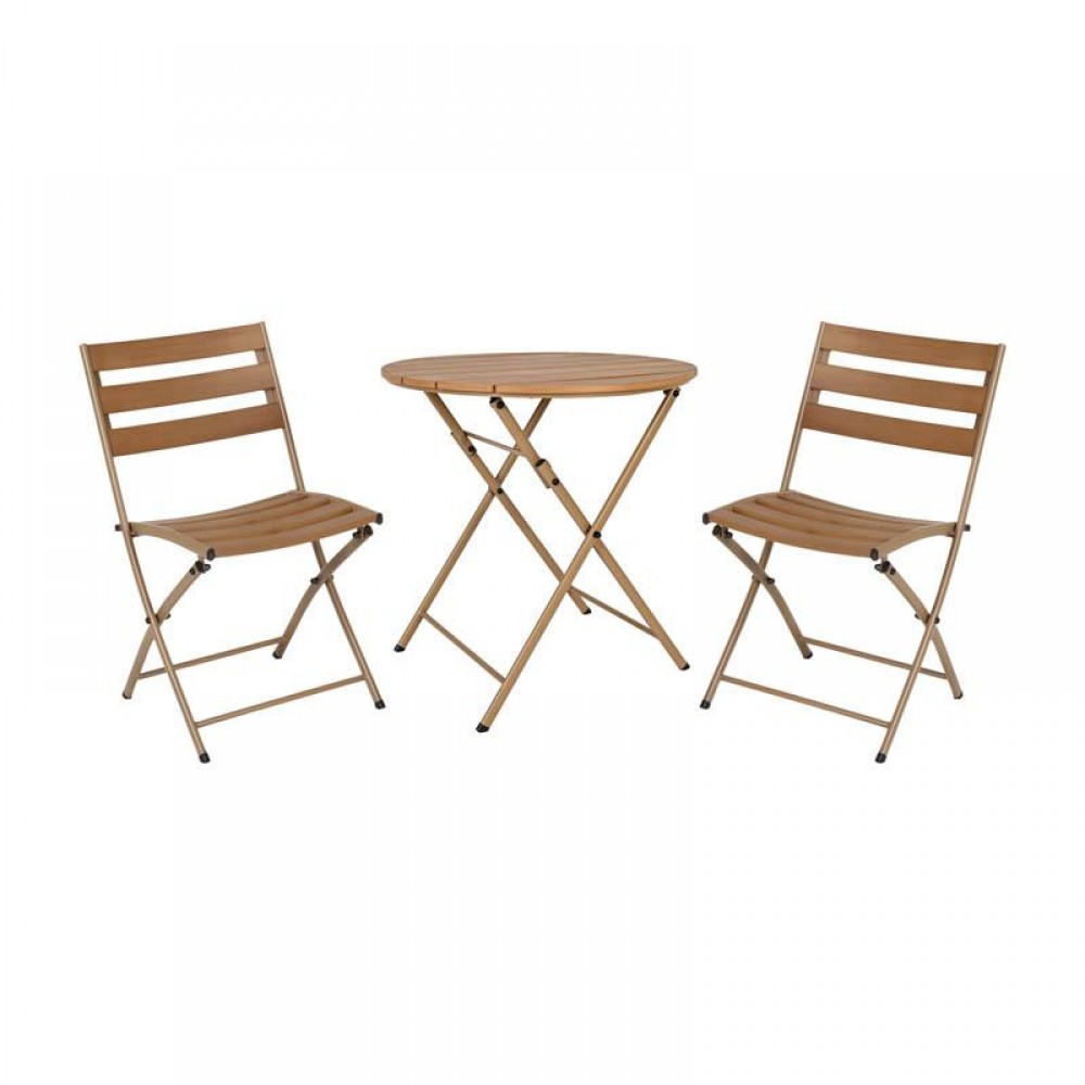 ΣΕΤ BALCONY 3TEM ΣΤΡΟΓΓΥΛΟ Fylliana POLYWOOD & ΑΤΣΑΛΙ ΦΥΣΙΚΟ-ΚΑΦΕ ΧΡΩΜΑ