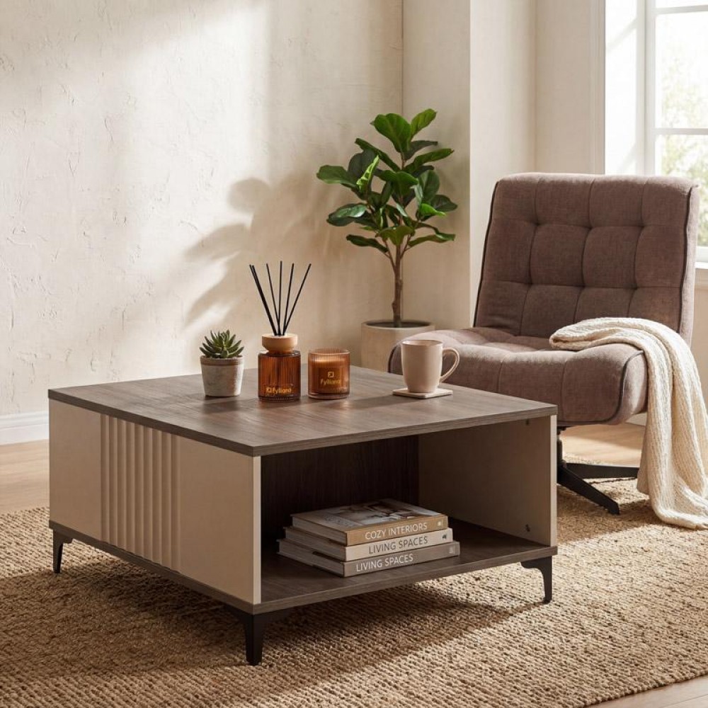 ΤΡΑΠΕΖΑΚΙ ΣΑΛΟΝΙΟΥ Fylliana Aura TOBACCO ΜΕ CASHMERE ΧΡΩΜΑ 80x80x41εκ