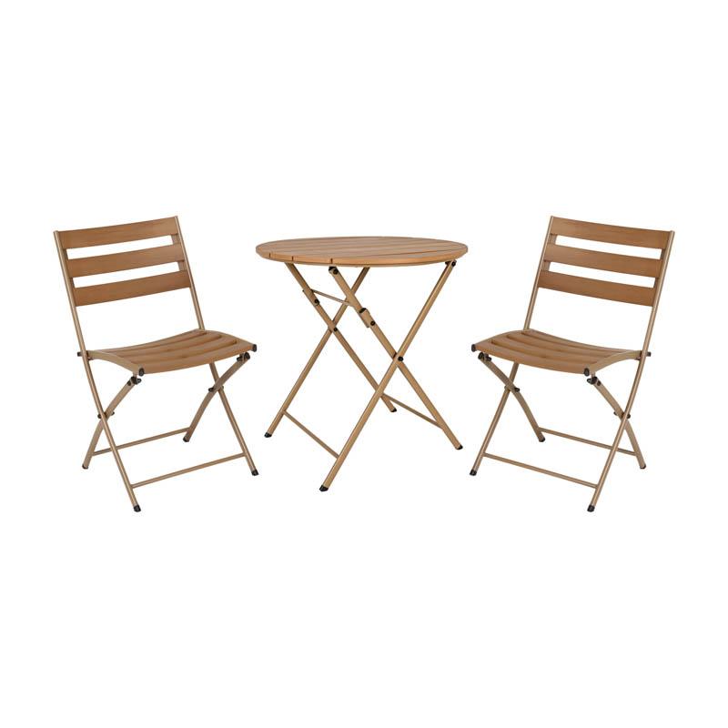 ΣΕΤ BALCONY 3TEM ΣΤΡΟΓΓΥΛΟ Fylliana POLYWOOD & ΑΤΣΑΛΙ ΦΥΣΙΚΟ-ΚΑΦΕ ΧΡΩΜΑ