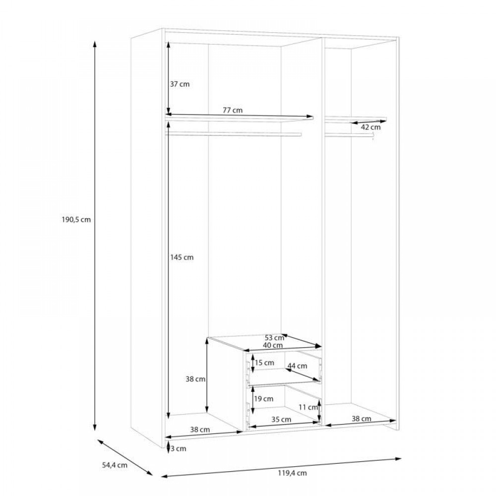 ΝΤΟΥΛΑΠΑ Fylliana Arven 3K2F ΛΕΥΚΟ-PUCCINI OAK ΧΡΩΜΑ 55x120x190εκ